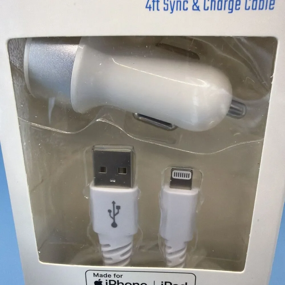 InfiniTek Car Charging Pack 4ft Sync & Charge Cable for iPhone